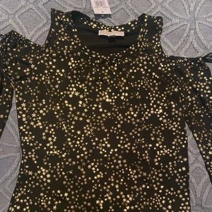 Michael Kors Black Gold Star Cold Shoulder Shirt Long Sleeve